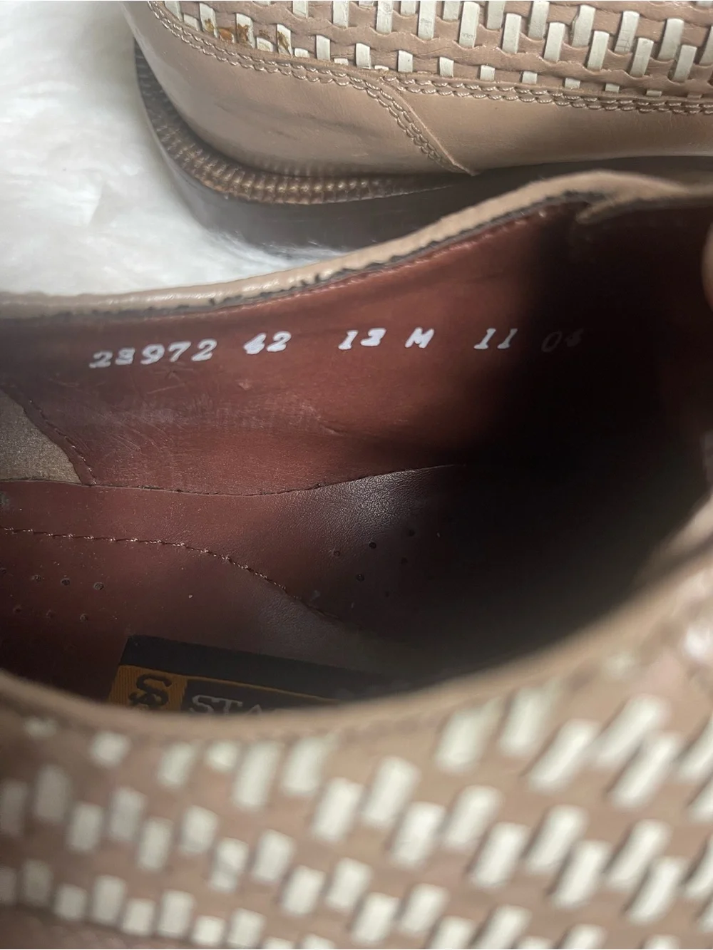 Stacy Adams Men Basketweave Tan& Cream leather lace up dress shoes SZ12M